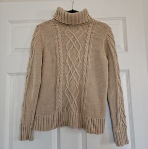 Eddie Bauer Beige Cable Knit Turtleneck Sweater